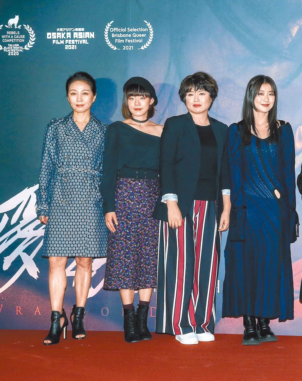方文琳（左起）、陳俋君、嚴藝文、翁嘉薇昨出席電影首映會。（粘耿豪攝）