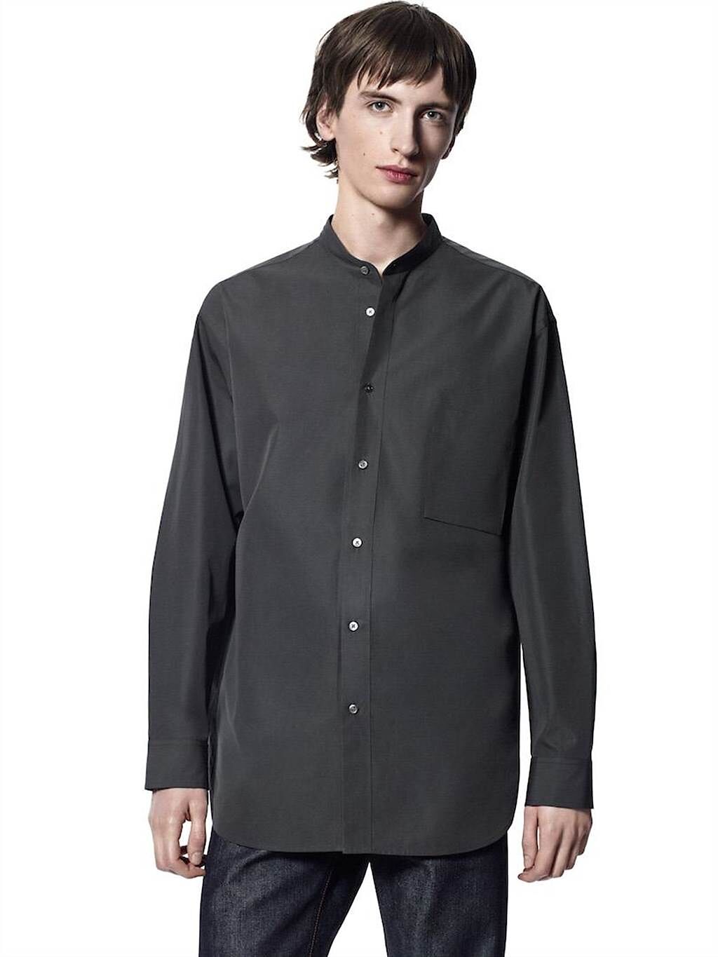 +J SUPIMA COTTON寬版立領襯衫，1290元。（UNIQLO提供）