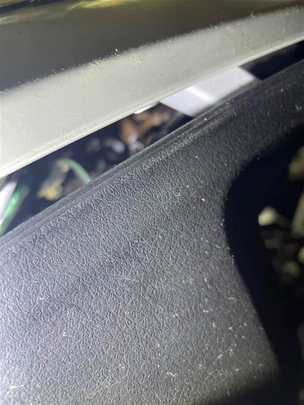 機車引擎蓋縫隙間，隱約可以看到棕色的龜殼花。(圖/截自臉書 我是東湖人)