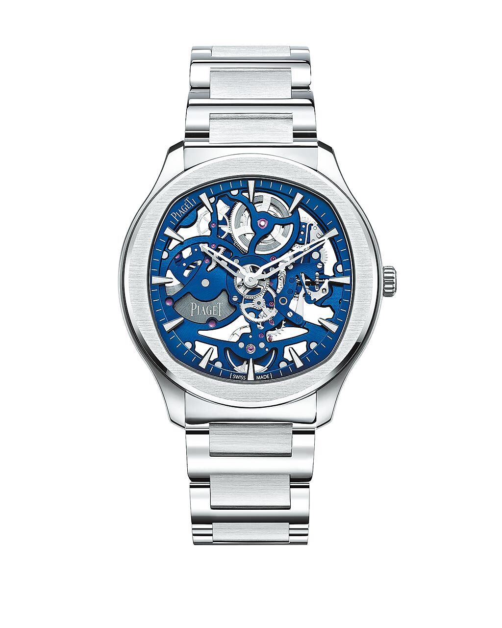 伯爵Polo系列伯爵藍鏤空超薄精鋼腕表，89萬5000元。（PIAGET提供）