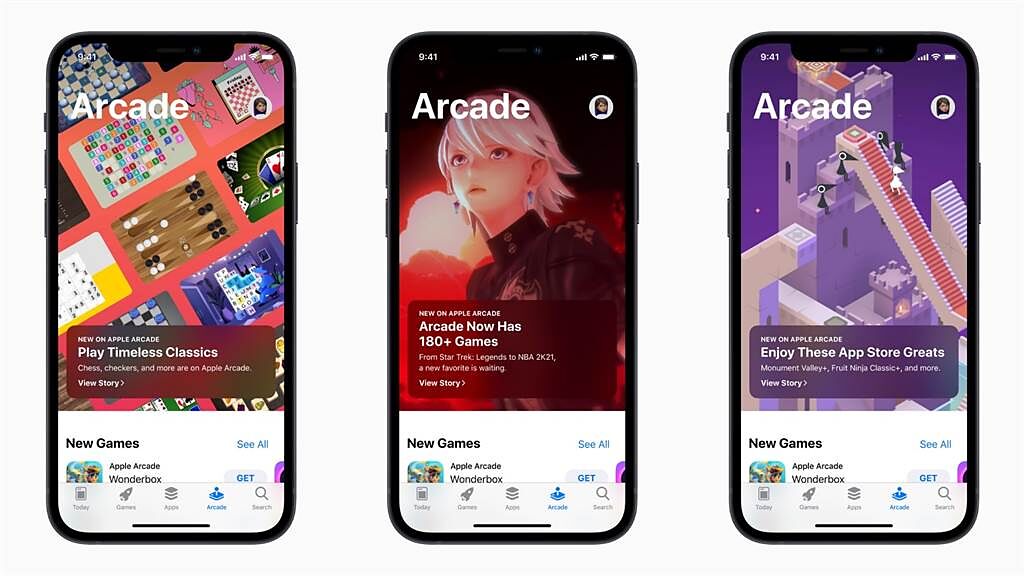 Apple Arcade 將獲獎肯定的遊戲目錄擴增到超過 180 款遊戲，並新增兩個全新類別， App Store 精選傑作和跨世代經典。（摘自蘋果官網）
