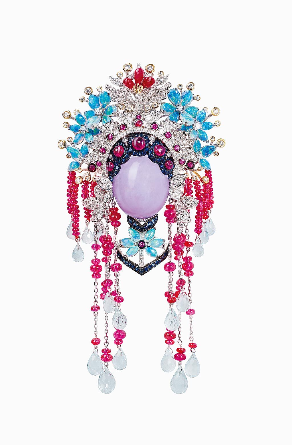 JHENG珠寶蛋白石紫翡臉譜墜飾，99萬元。（JHENG JEWELLERY提供）