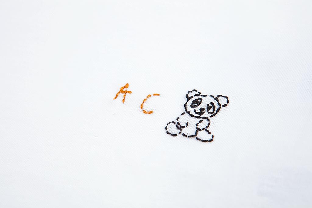陳庭妮在左下角刺上自己的英文名字縮寫與黑色泰迪熊。（Coach提供）