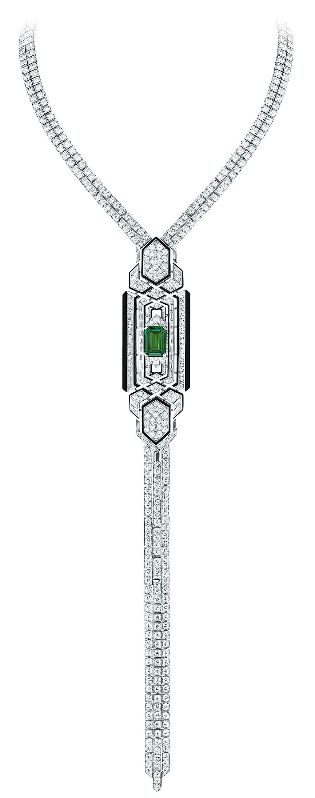 Boucheron的Cravate祖母綠項鍊，可拆換成短鍊、別針等5種穿戴方式，6084萬7500元。（Boucheron提供）