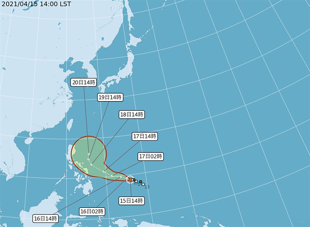 第2號颱風「舒力基」短期內移動緩慢，朝西北西前進，由於距離遙遠，估計未來對台無直接影響。(氣象局提供)