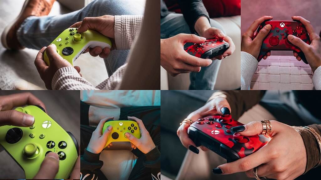 微軟推出全新 Xbox 無線控制器：電擊黃以及赤焰行動特別版。（台灣微軟提供／黃慧雯台北傳真）

