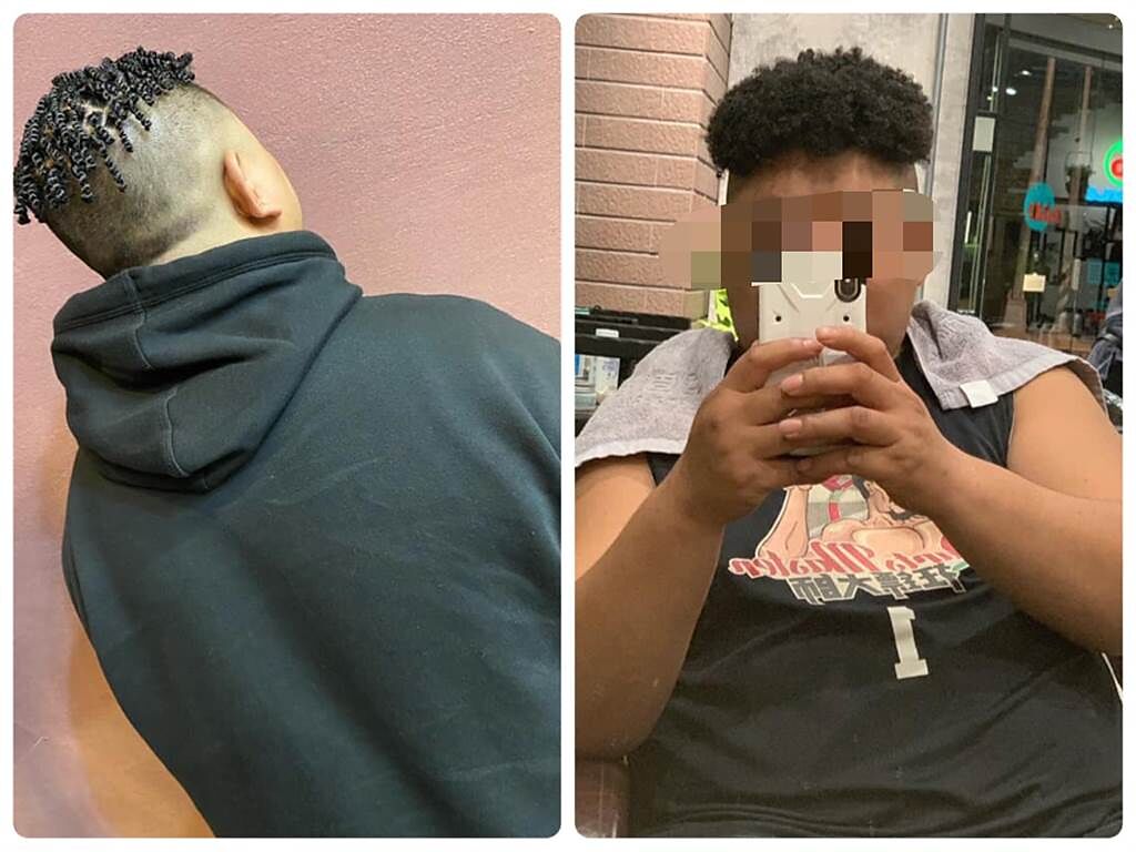 一名男子半個月前燙黑人頭，恰逢家中停水便決定去理髮廳洗頭，結果卻讓他大崩潰，原本帥氣滿點的造型（左）變成香菇頭（右）。（圖／翻攝自煿廢1公社）