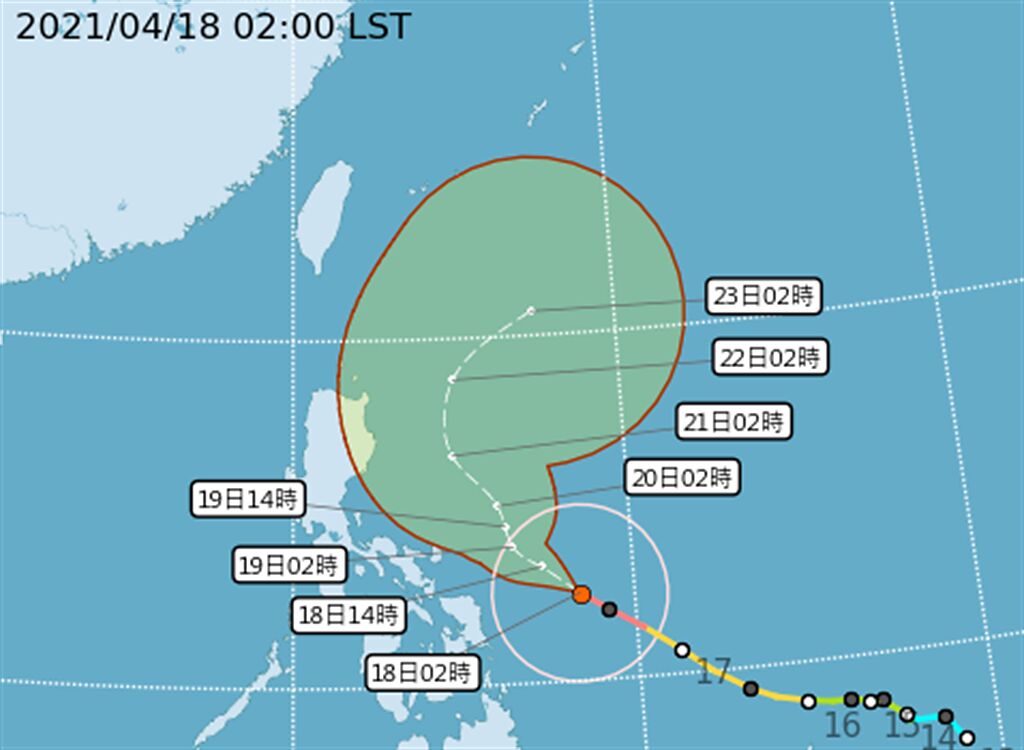 圖為颱風路徑潛勢預報，舒力基今明達到巔峰，周四、周五離台灣最近。(翻攝自氣象局)
