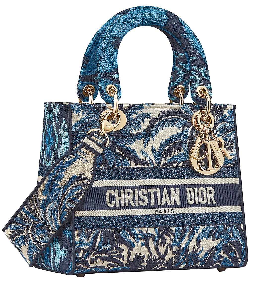 Lady D-Lite藍色棕梠樹刺繡帆布中型提包，16萬元。（DIOR提供）