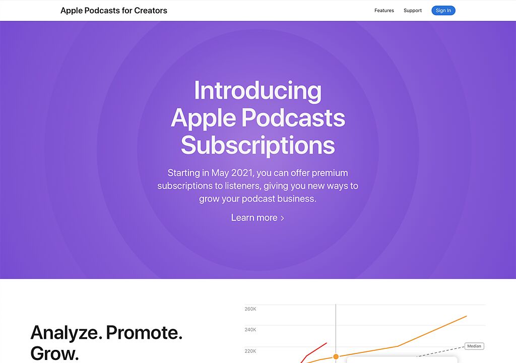 Apple Podcasts for Creators 是一項全新資源，能協助創作者進一步了解 podcast，獲得最新資訊與功能，並探索如何提升節目表現的深度指南。（蘋果提供／黃慧雯台北傳真）
