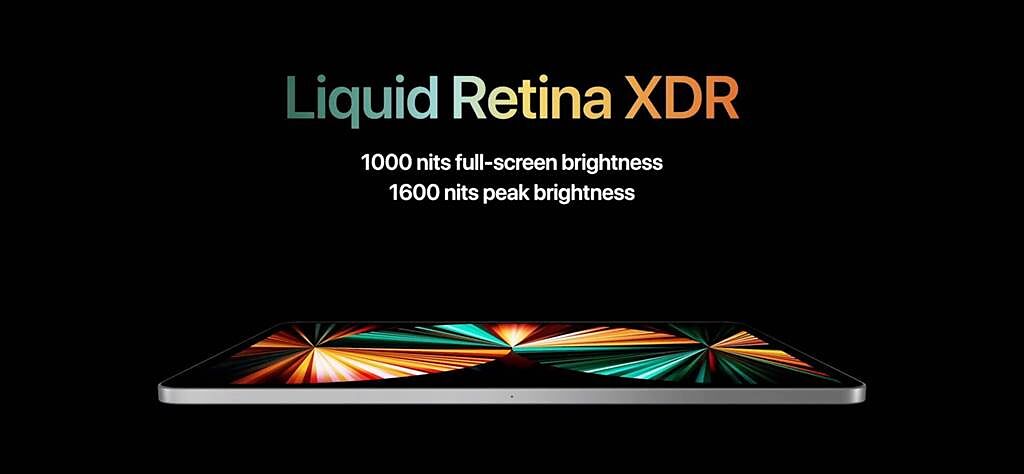 蘋果全新的iPad Pro高階款搭載了XDR Liquid Retina的12.9吋螢幕。（翻攝直播畫面）