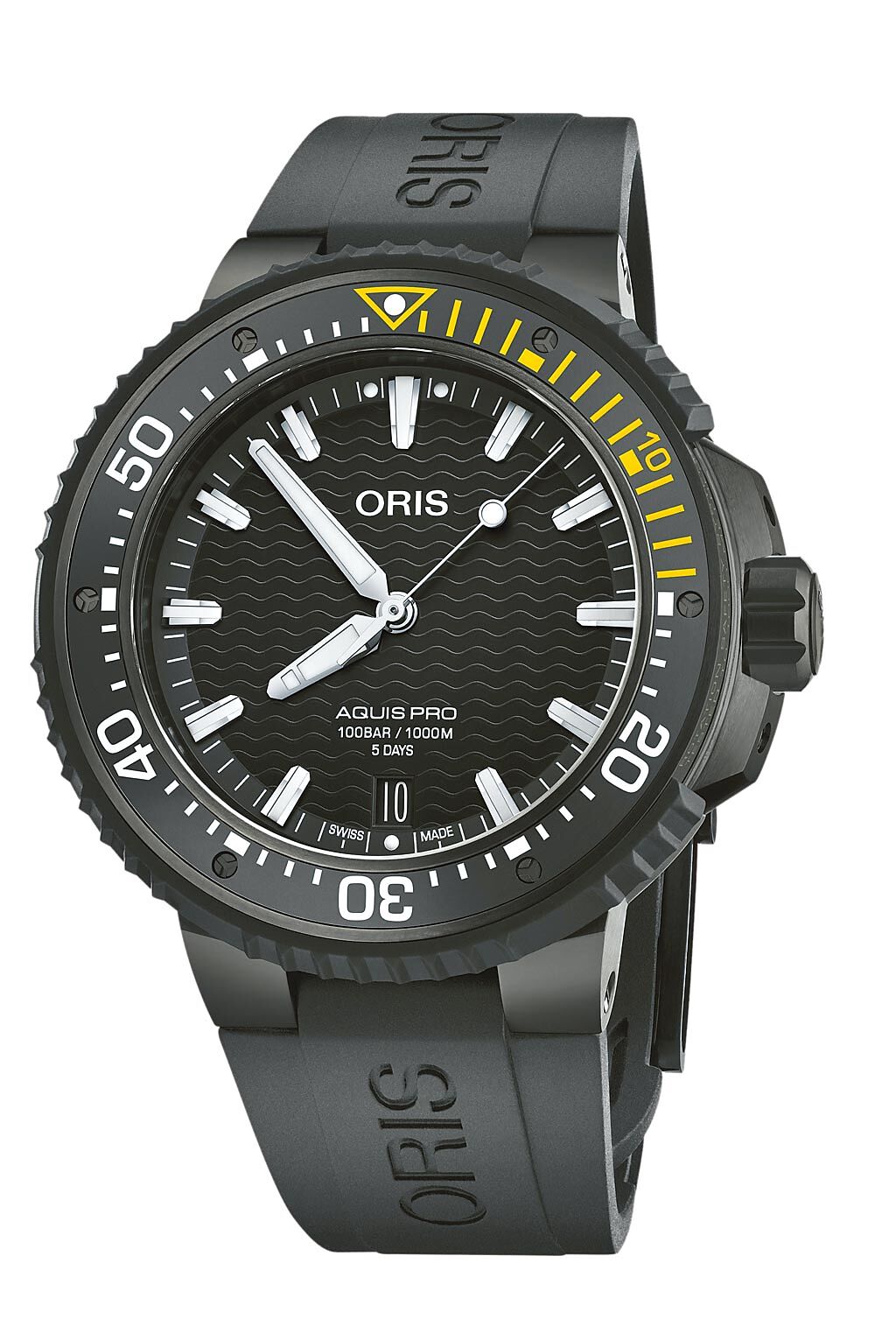 ORIS主打旗艦潛水專業表AquisPro日期表，可深潛1000公尺，12萬8000元。（ORIS提供）