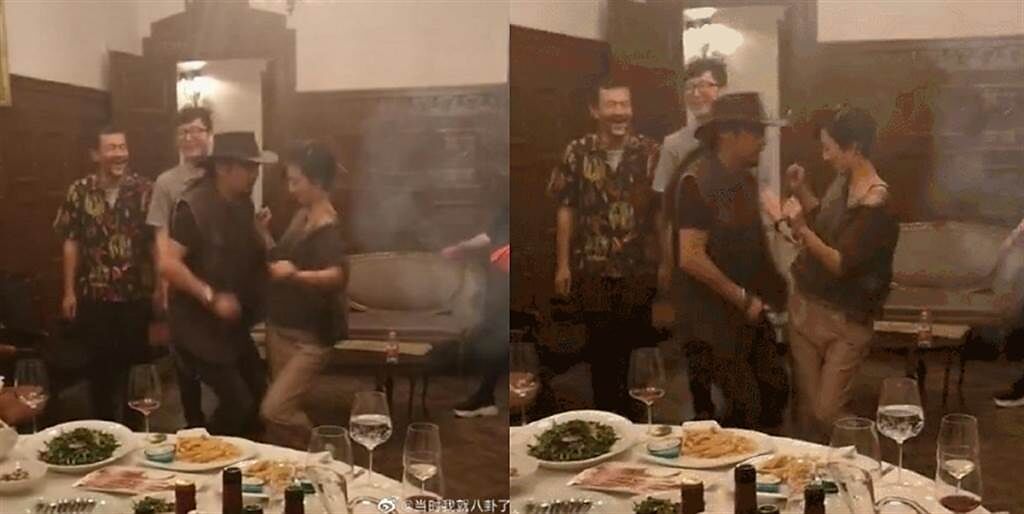 桂綸鎂也在聚會中和異性友人貼身熱舞，衣服滑落都不在意。(圖/ 摘自微博)