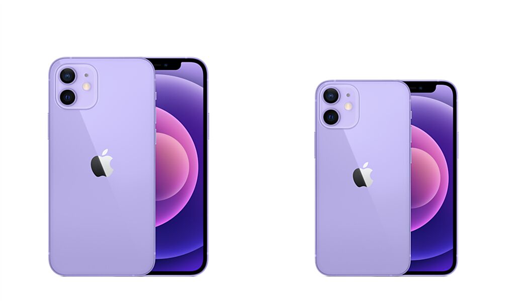 紫色iPhone 12以及iPhone 12 mini在4月23日開放預購，電商平台大方祭出優惠。（蝦皮購物提供／黃慧雯台北傳真）