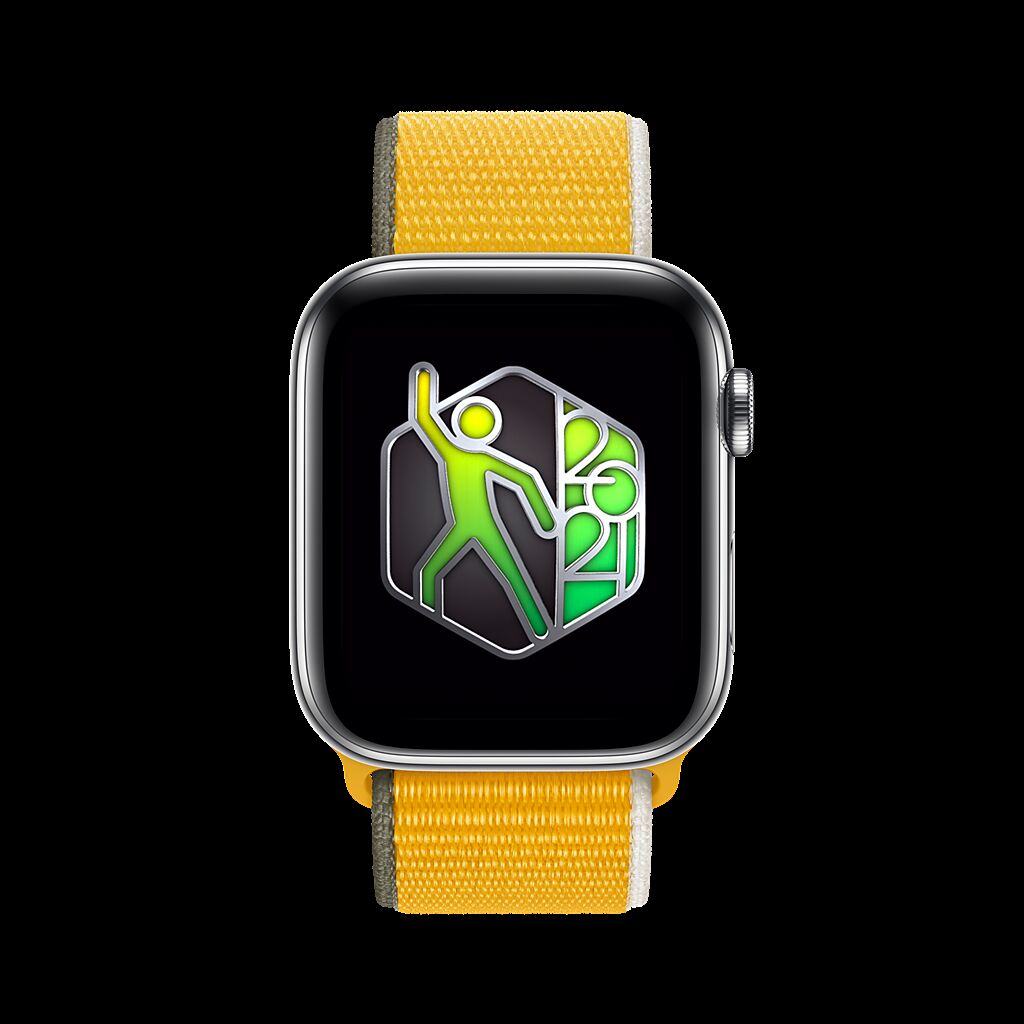 蘋果首度針對世界舞蹈日推出專屬Apple Watch獎章，4 月 29 日一日限定完成挑戰即可擁有。（蘋果提供／黃慧雯台北傳真）
