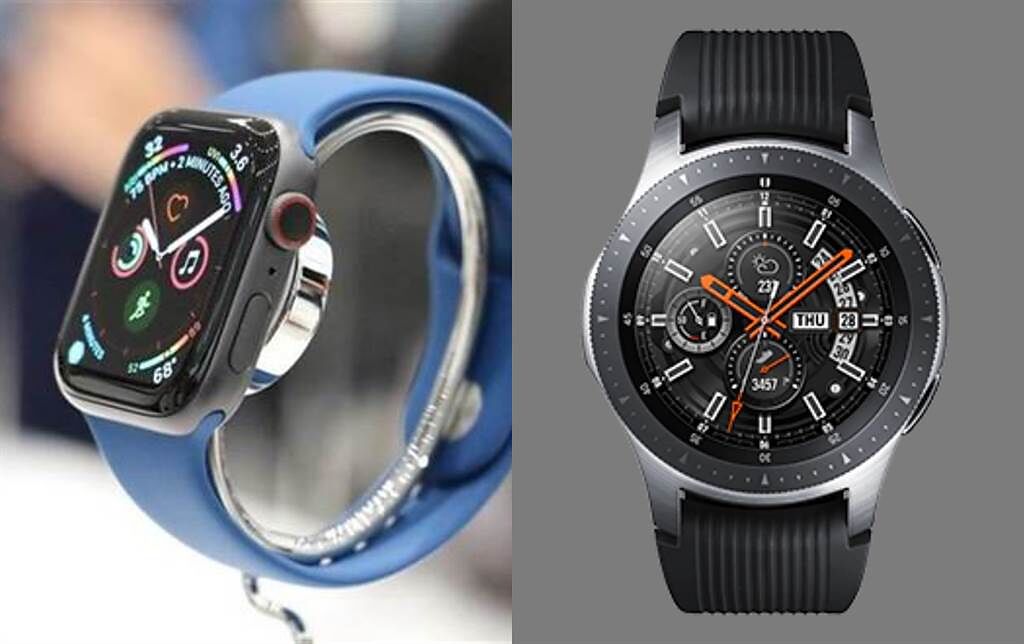 Apple Watch以及三星Galaxy Watch LTE。（黃慧雯攝、摘自三星官網）