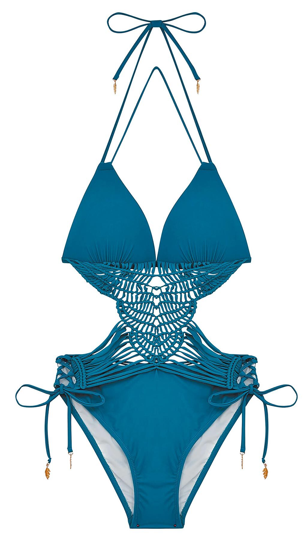 WAVE SHINE中罩杯激升版－編織挖腰美胸連身泳裝，3190元。（WAVE SHINE提供）