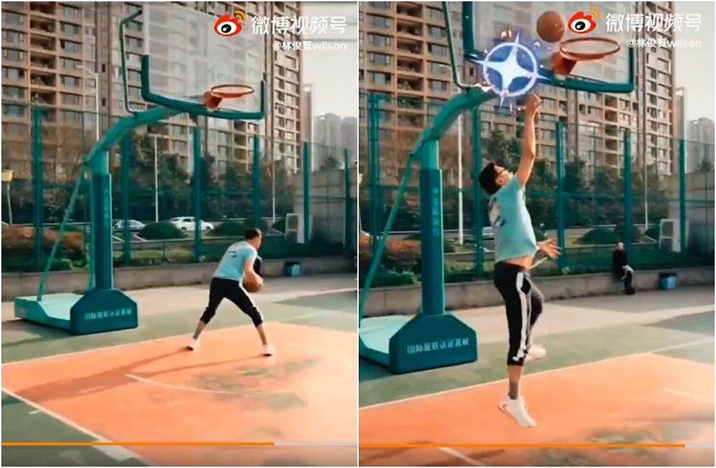 林俊賢上個月曾PO打籃球的影片。（圖／翻攝自林俊賢微博）
