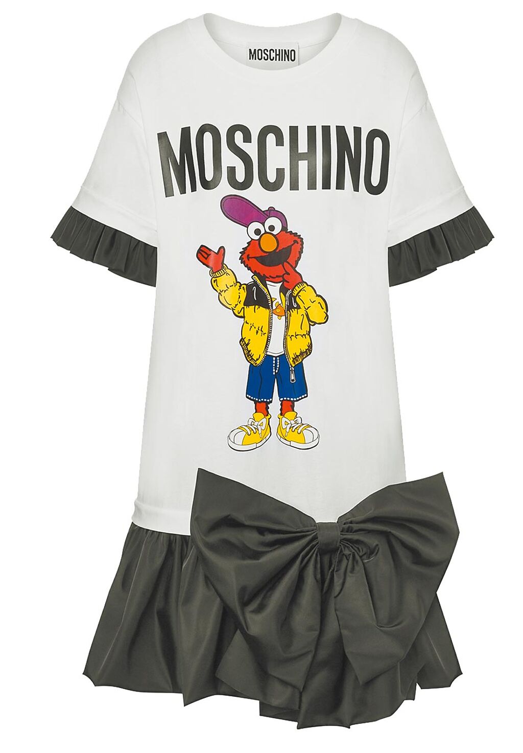 Moschino結合上衣和裙裝設計，又有可愛的芝麻街角色加持，有什麼理由不入手？3萬6500元。（Moschino提供）