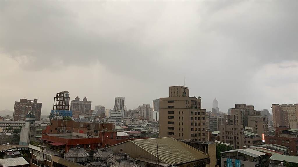 今(21日)傍晚5時左右，台北天空烏雲密佈，果然隨後下起大雨。萬華、三重、蘆洲等地都出現暴雨。(圖/讀者提供)