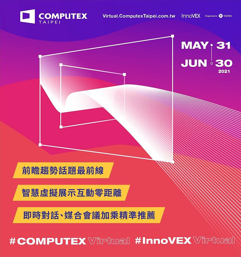 2021 年台北國際電腦展（COMPUTEX）將以全新面貌「COMPUTEX 2021 Virtual」於 5 月 31 日至 6 月 30 日正式開展。主辦單位外貿協會首次打造線上智慧平臺—#COMPUTEXVirtual。（COMPUTEX提供／黃慧雯台北傳真）