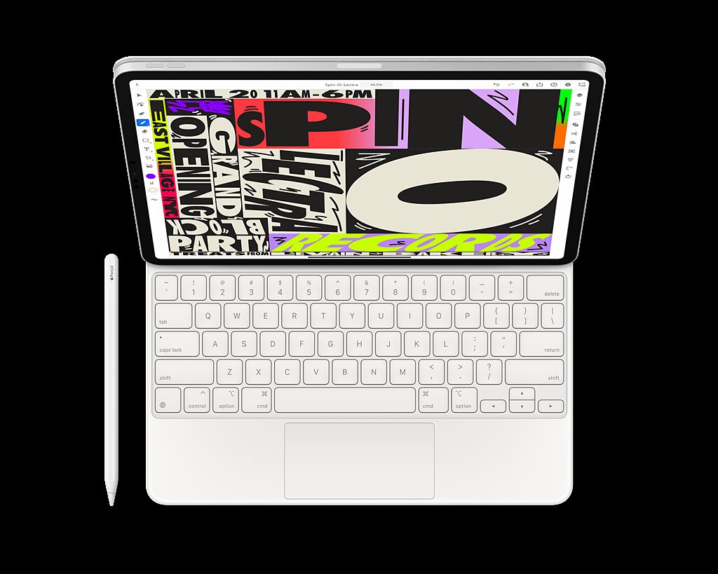 M1 iPad Pro現可搭配全新的白色巧控鍵盤。（蘋果提供／黃慧雯台北傳真）