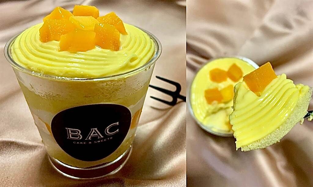 鮮芒果蛋糕杯以香草戚風蛋糕搭配鮮奶油與芒果，層層疊出多層次美味。（圖／楊婕安攝）