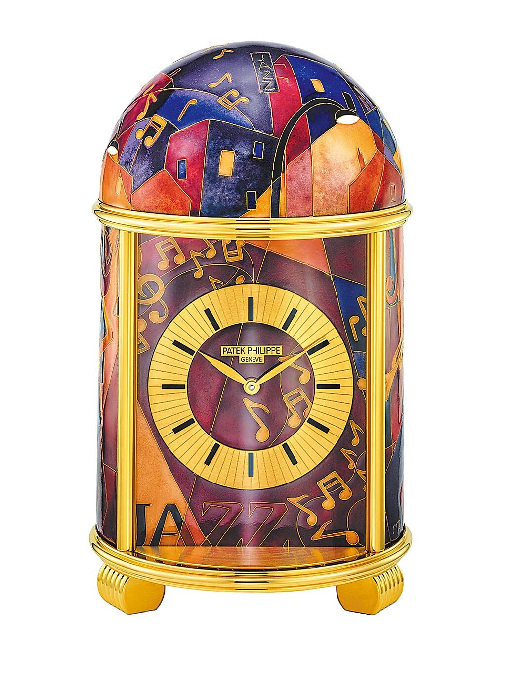 百達翡麗的掐絲琺瑯工藝無人能出其右，「爵士」圓頂座鐘即是代表作品。（Patek Philippe提供）