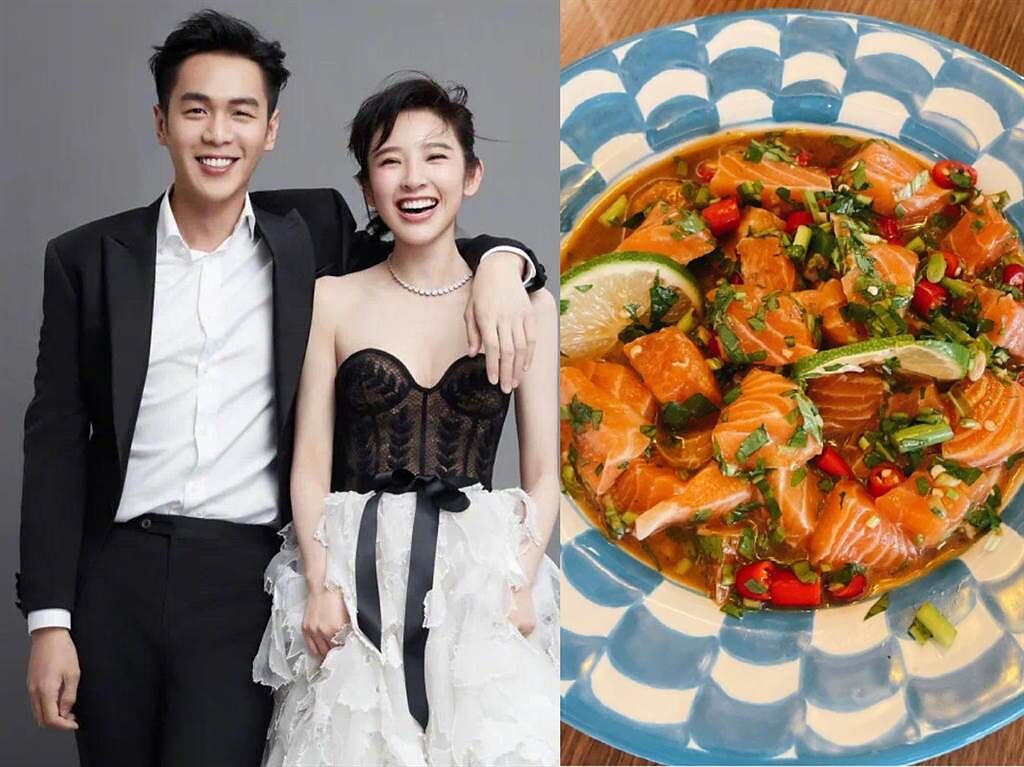 張若昀唐藝昕官宣結婚兩周年，雙雙在微博曬美食照。（摘自微博）