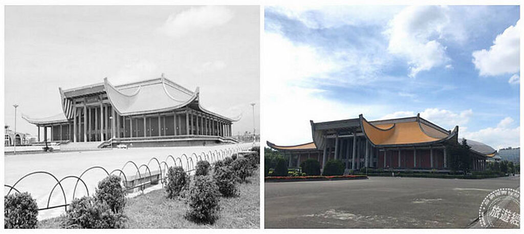 (左)國父紀念館於1972年落成，2019年指定為直轄市定古蹟(照片來源：國家文化資料庫)；(右)國父紀念館(圖：臺北市政府工務局提供) 