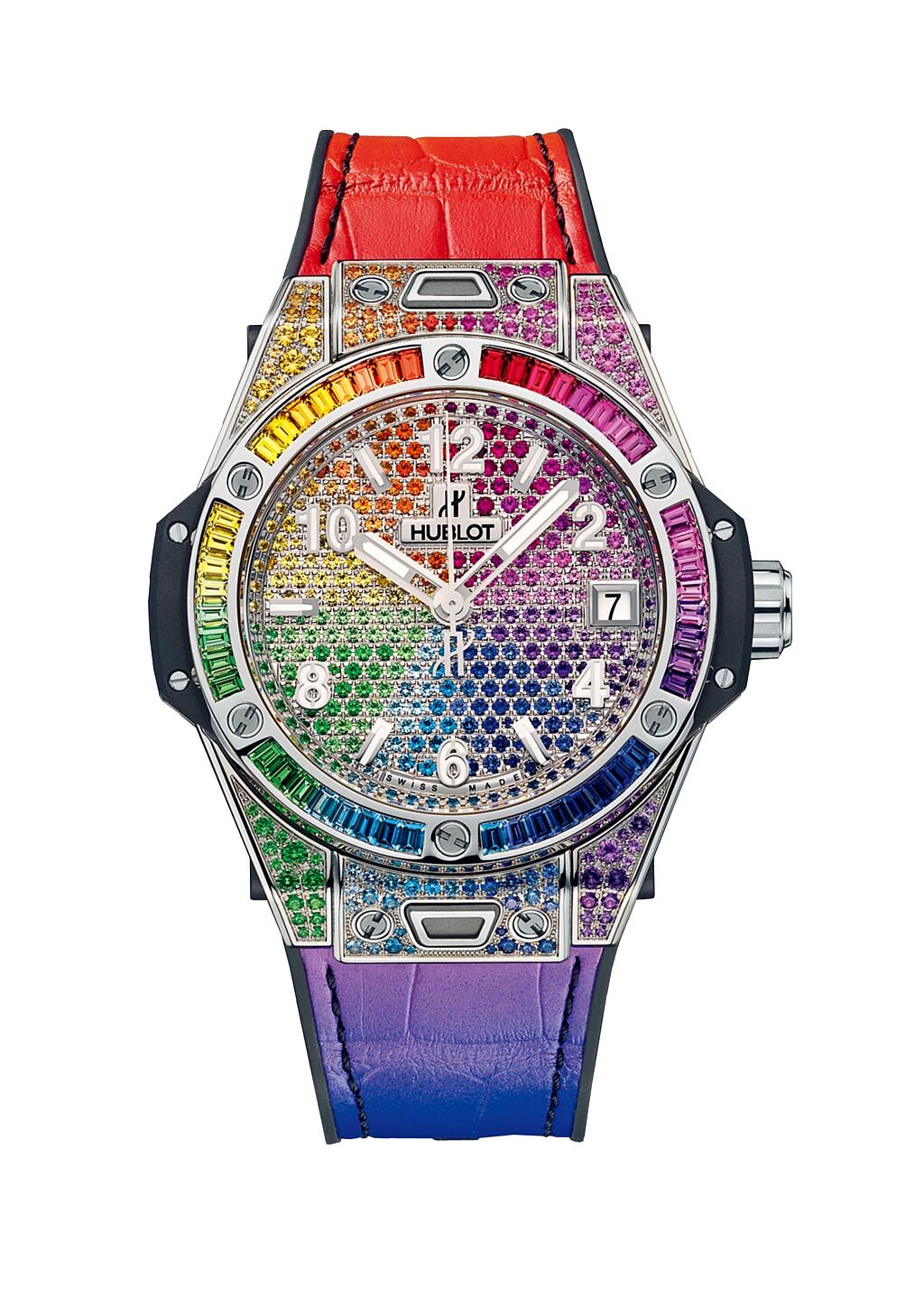 宇舶表Big Bang One Click 彩虹寶石精鋼腕表， 215萬9000元。（HUBLOT提供）