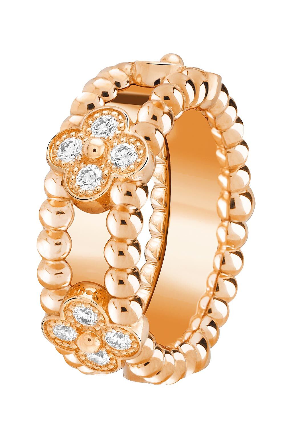 4.梵克雅寶Perlee sweet clovers戒指，玫瑰金、鑽石，20萬3000元。（Van Cleef & Arpels提供）