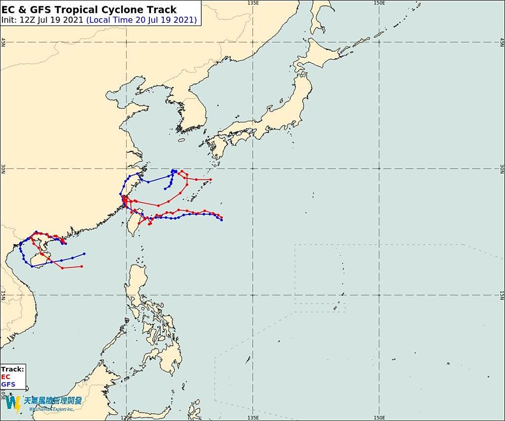 最新歐美模式預測，烟花颱風路徑登陸台灣北部。（翻攝自彭啟明臉書）