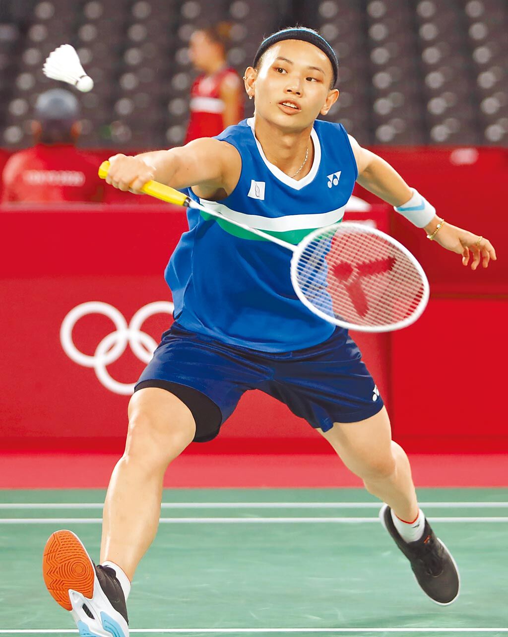 東京奧運24日進行羽球女子單打的比賽，中華隊戴資穎以直落二擊敗瑞士對手JAQUET Sabrina。（季志翔攝）