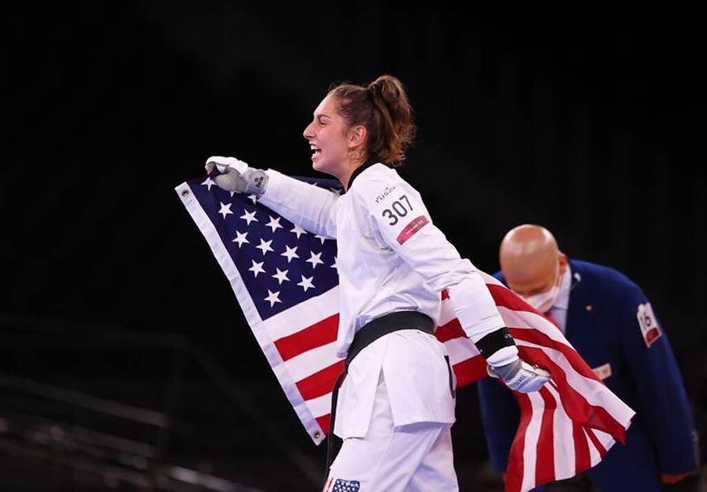 美國女將Anastasija Zolotic拿下女子57公斤跆拳道金牌。（路透）