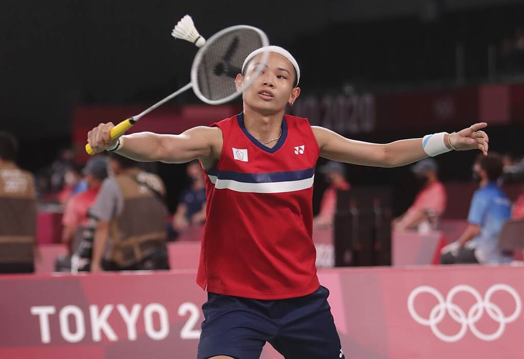 戴資穎在東京奧運羽球女單小組賽第3場直落二獲勝，帶著3連勝氣勢晉級到淘汰賽階段。（季志翔攝）