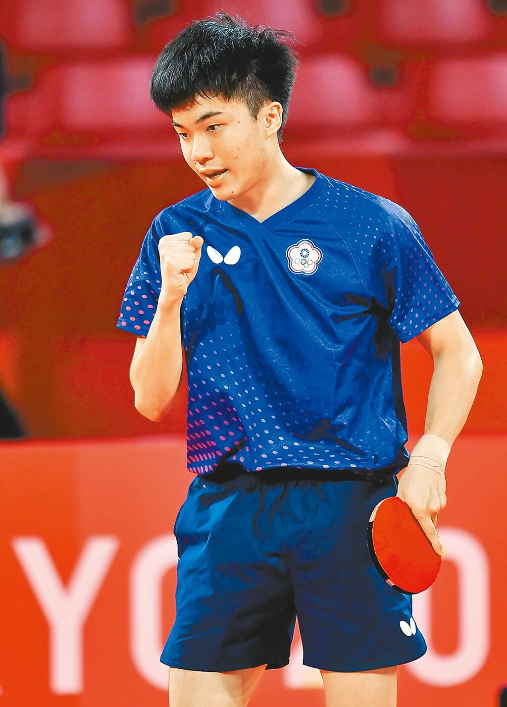 東奧桌球男子單打8強戰，台灣新星林昀儒晉級4強。（季志翔攝）