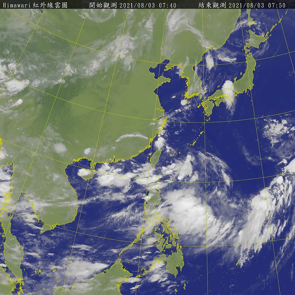 廣東海面低壓在西南季風環境內發展，其未來向東北進入福建、或向東北東進入台灣海峽的機率皆存在。(翻攝自氣象局)