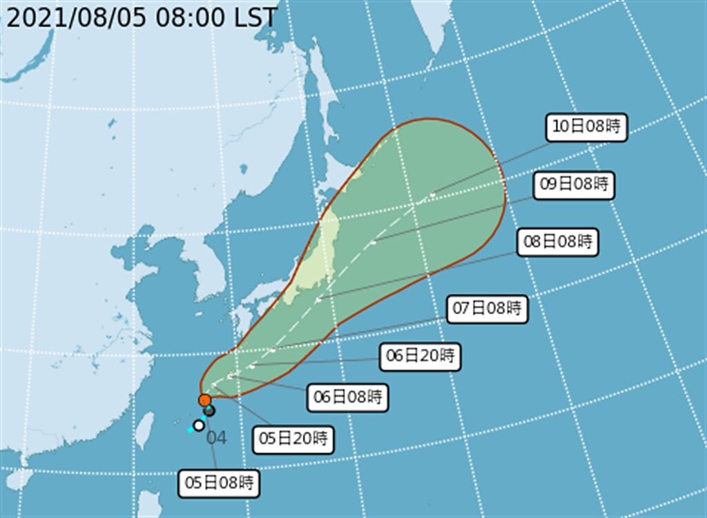 銀河颱風往東北東方向前進，對台灣無影響。(翻攝自氣象局)
