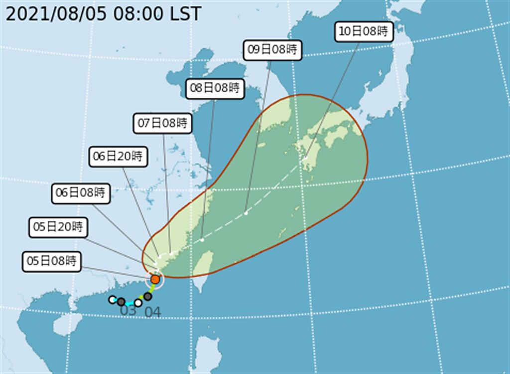 盧碧颱風中午登陸大陸，預計強度有稍減弱且暴風圈有縮小的趨勢。(翻攝自氣象局)