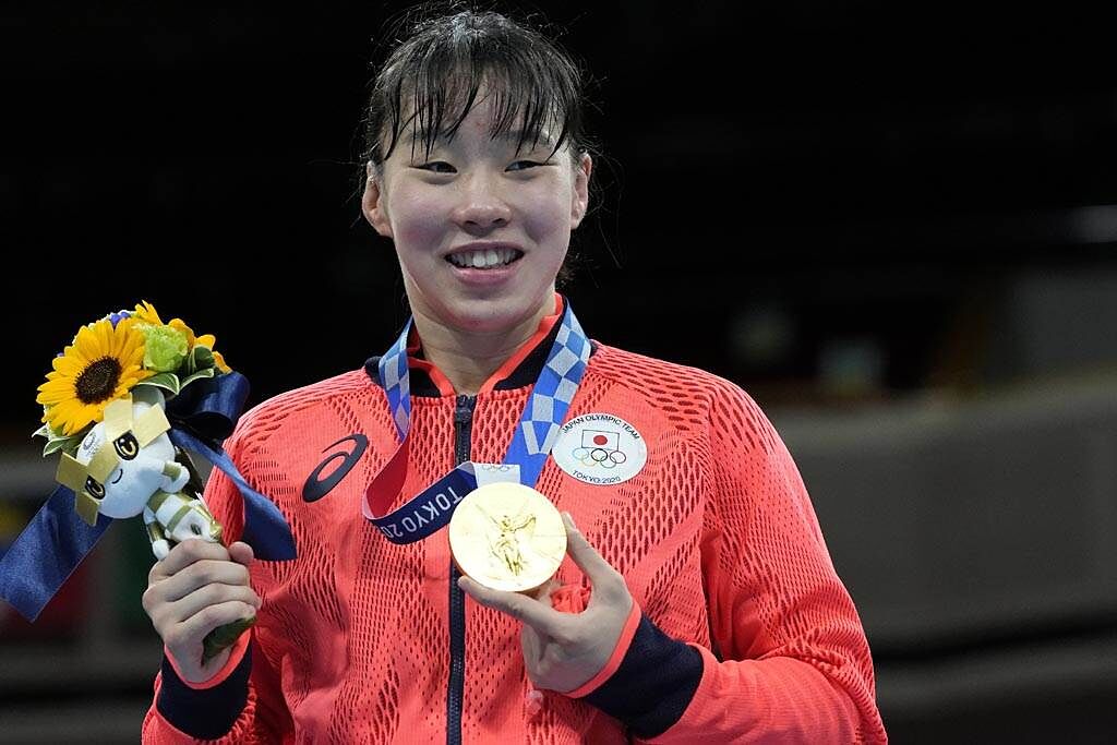 日本20歲女拳手入江聖奈在本次奧運為日本寫下拳擊傳奇，成為日本首位贏得奧運拳擊金牌的女性選手。（圖／美聯社）
