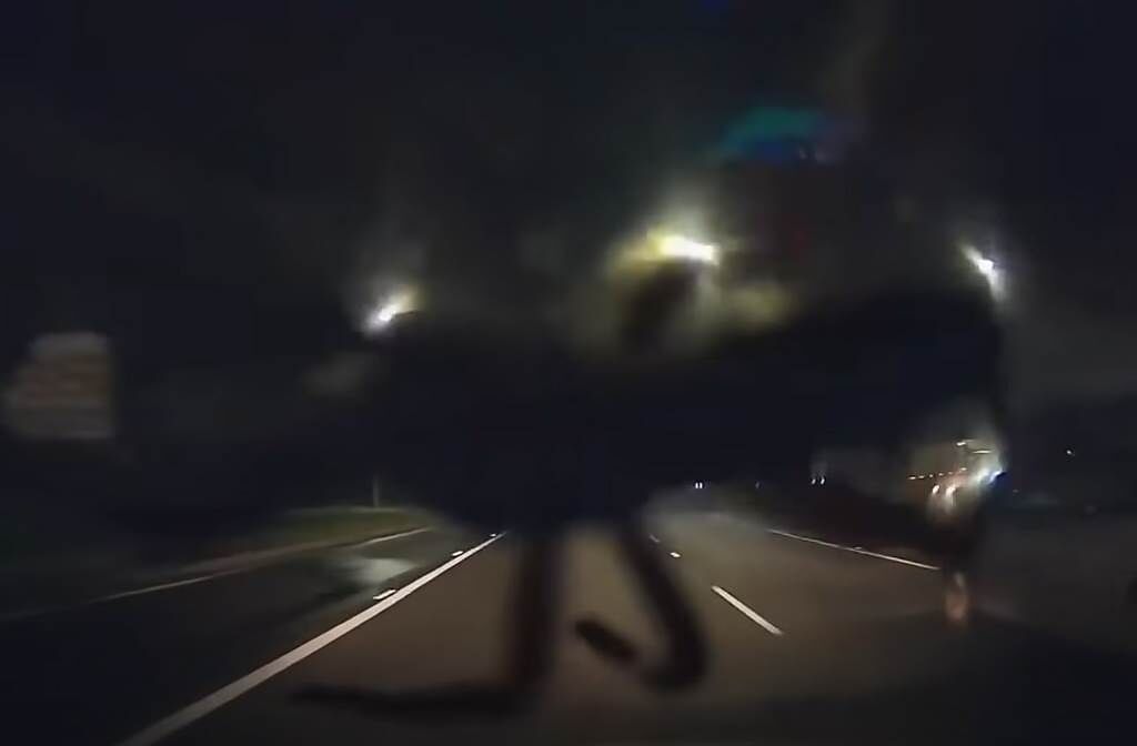 一隻巨無霸蜘蛛緩緩爬過擋風玻璃，嚇得車上2名男子放聲尖叫。（圖片翻攝自YT/Dash Cam Owners Australia）