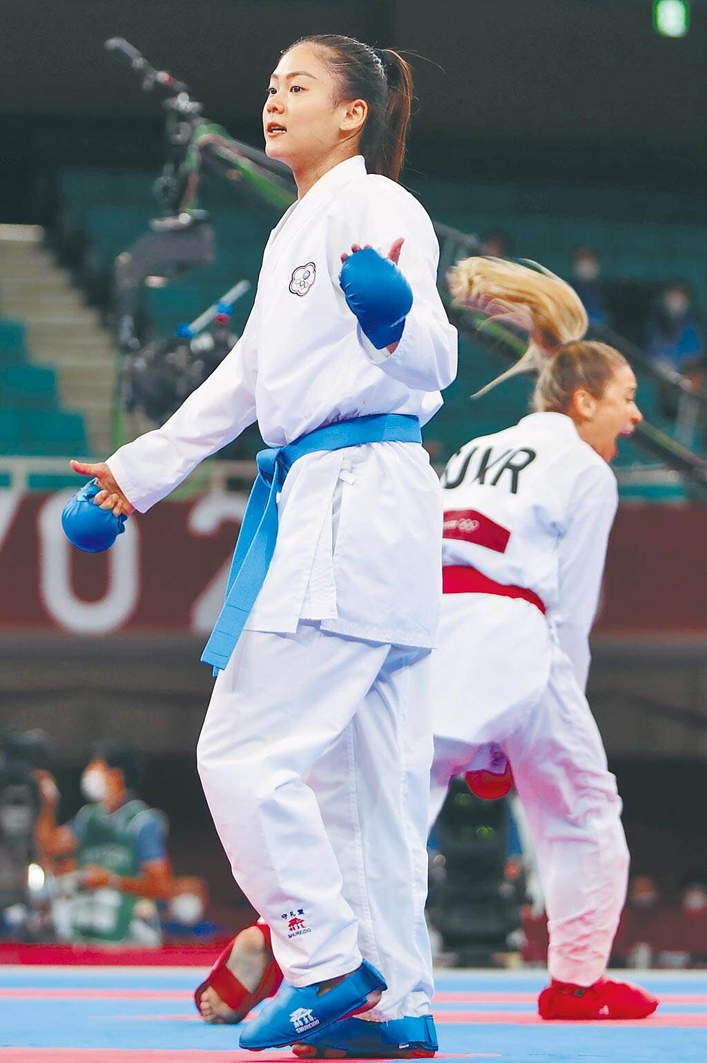 空手道女子55公斤級，文姿云4:4打平世界第1的烏克蘭對手，最後遭判輸奪銅。（圖/季志翔攝)