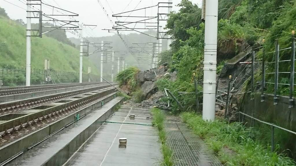 邊坡坍塌太嚴重，高鐵緊急宣布苗栗台中間，今全線停駛。（讀者提供）