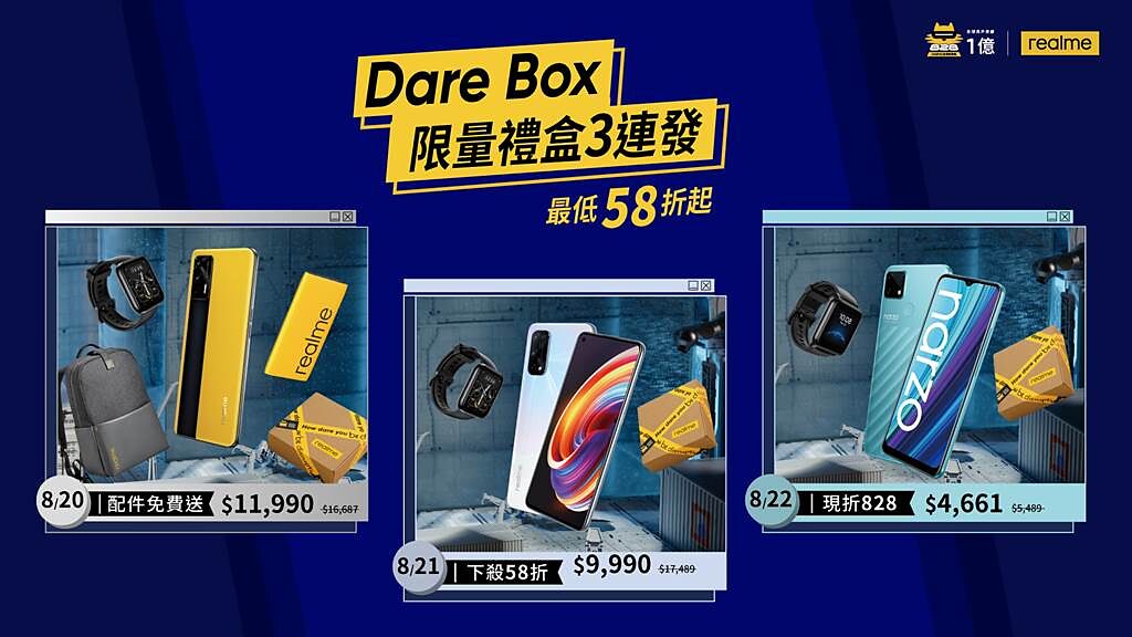 Dare Box限定禮盒3連發，最低58折起。（realme提供／黃慧雯台北傳真）