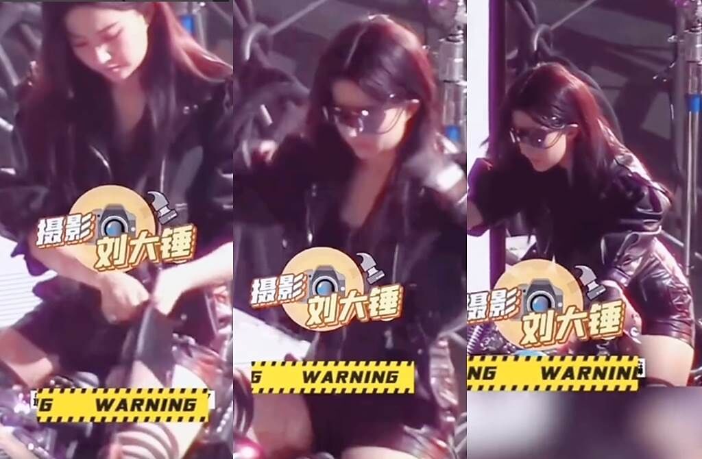 網上曝光劉亦菲穿皮衣短褲拍廣告側拍。（圖／翻攝自前線娛樂微博）
