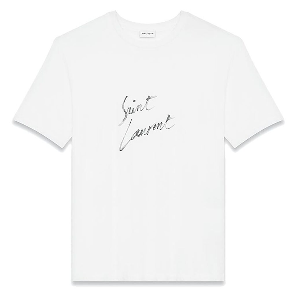 白色Saint Laurent水墨草寫效果上衣1萬2450元。（Saint Laurent提供）