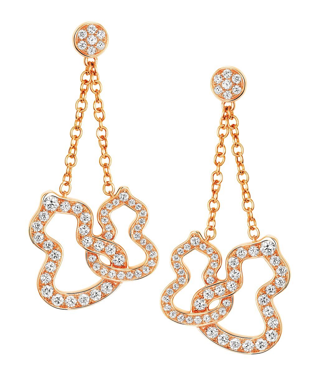 Qeelin Double Wulu玫瑰金鑲鑽耳環，22萬8500元。（Qeelin提供）