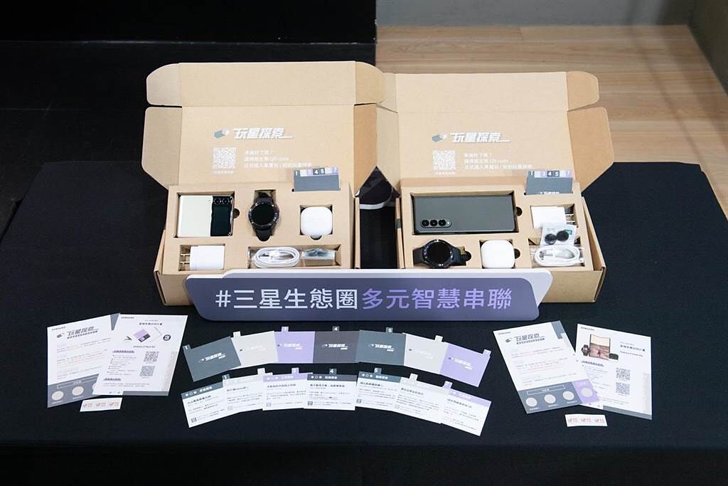 台灣三星全新推出的「星機免費試用」，28日起至11月27日，消費者只要即日透過官網預約登記預約報名，確認報名成功後，即可至指定門市，完成文件簽署與繳交1萬5000元到2萬元的押金，即能帶回整組最新的旗艦機Galaxy Z Fold3或Flip3 5G、智慧手表Galaxy Watch4 Classic以及真無線藍牙耳機Galaxy Buds2的「玩星探索箱」。（三星提供）