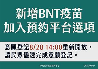 搶80萬劑BNT 開放意願登記時間公布